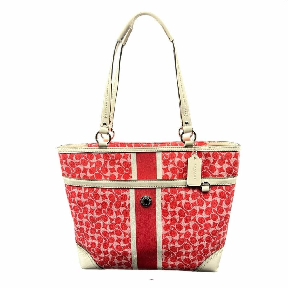 Coach Heritage Chelsea Tote Coated Canvas Y2K F15137 Pink & Red Cream Trim COA